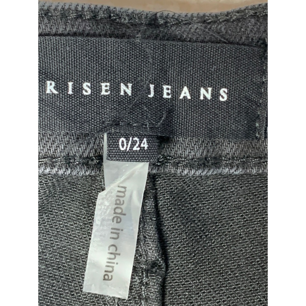 Risen Jeans Black Distressed Flare Rhinestone Chain Fringe Jeans Size 0/24 - Picture 10 of 16